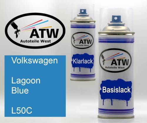 Volkswagen, Lagoon Blue, L50C: 400ml Sprühdose + 400ml Klarlack - Set, von ATW Autoteile West.